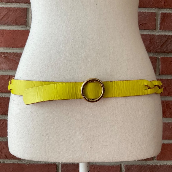 J.Crew UK Yellow Braided Leather Adjustable Belt Size XS/S NEW - Picture 3 of 11